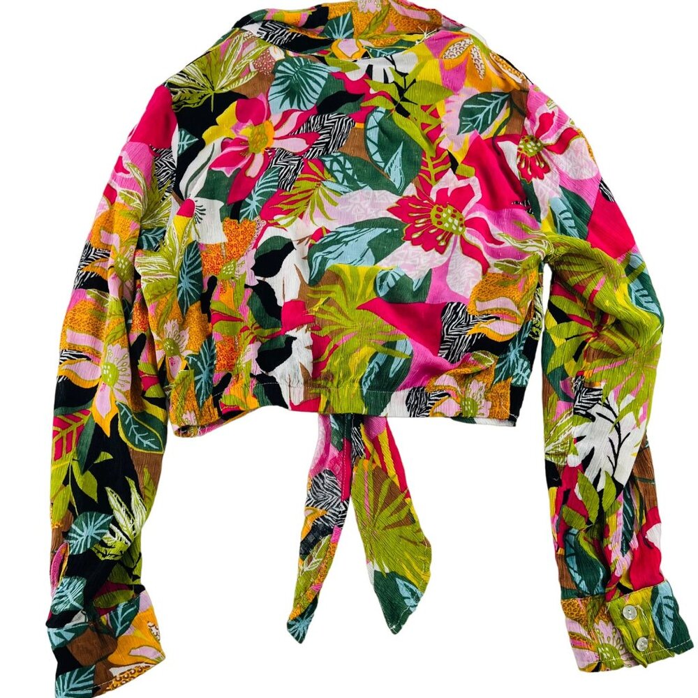 RACHEL Rachel Roy Tropical Tie-Front Blouse in Pink, Green, Yellow - Picture 5 of 5